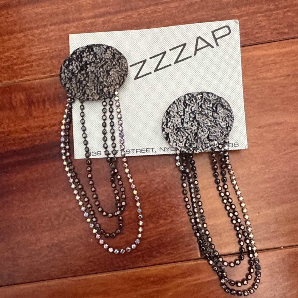 ZZZAP Black  Clip-On Shoulderduster Earrings